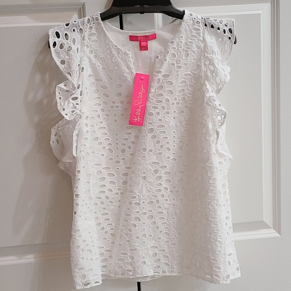 Lilly Pulitzer Faun Lace Ruffle Blouse